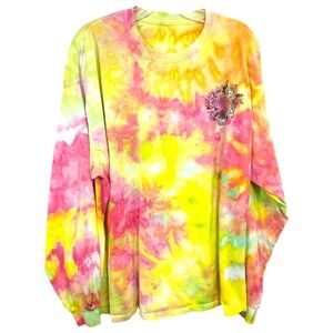 Handmade Tie Dye Plus Size 3X Top Long Sleeve‎ Graphic Skull Floral 1357
